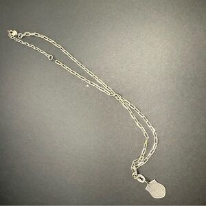 Silver-tone Rhinestone Badge Necklace with Pendant